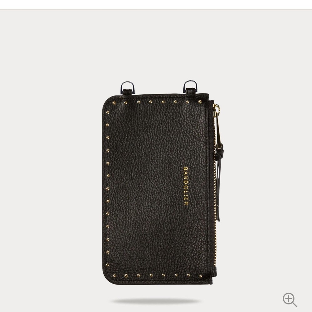 Bandolier NEW Mini Stud Classic Pouch. Pebble Leather Black/Gold.
